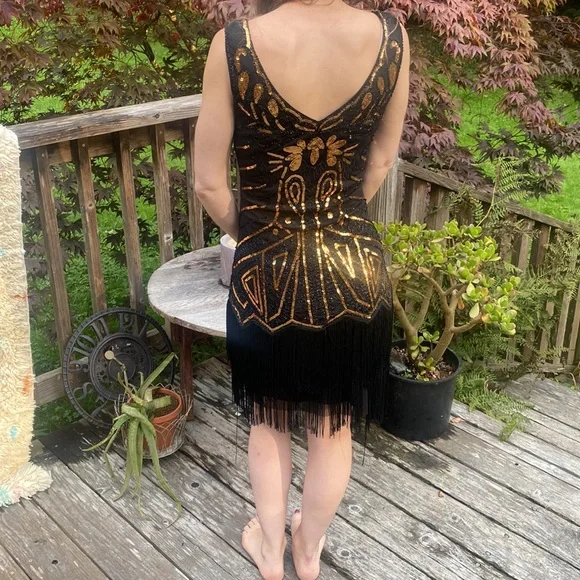Babeyond fashion classic black and gold Sparkly Sequin Bodycon Flapper Dress  XS - Picture 3 of 5